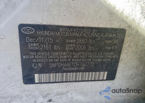 2016 Hyundai Elantra Se из США, поврежденный, VIN 5NPDH4AE1GH797772